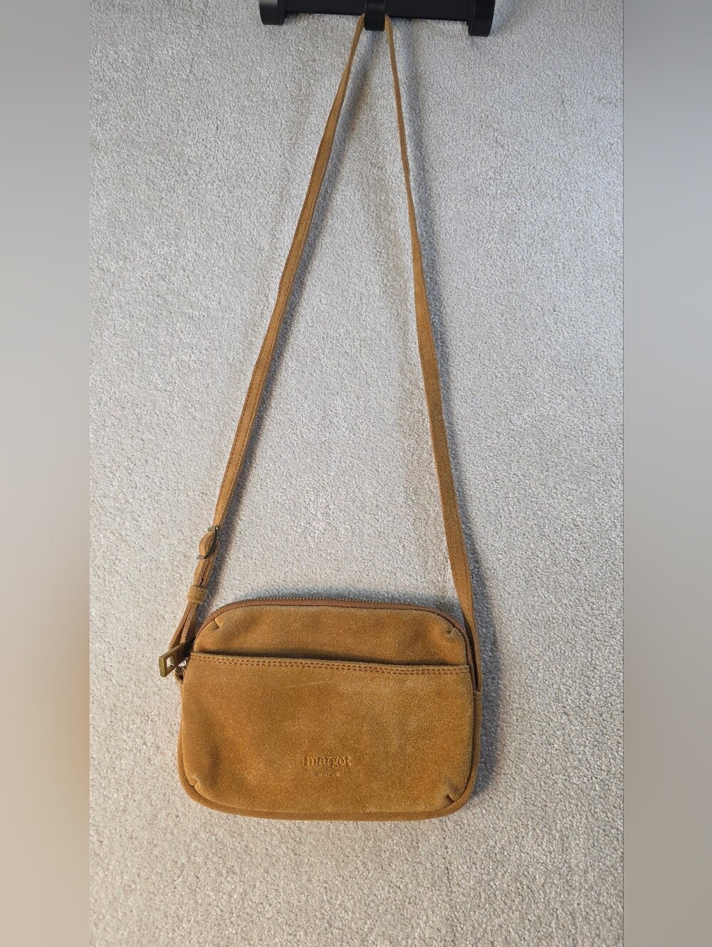 Margot New York Tan Suede Crossbody Mini Bag Card Inserts Minimalist Classic OS